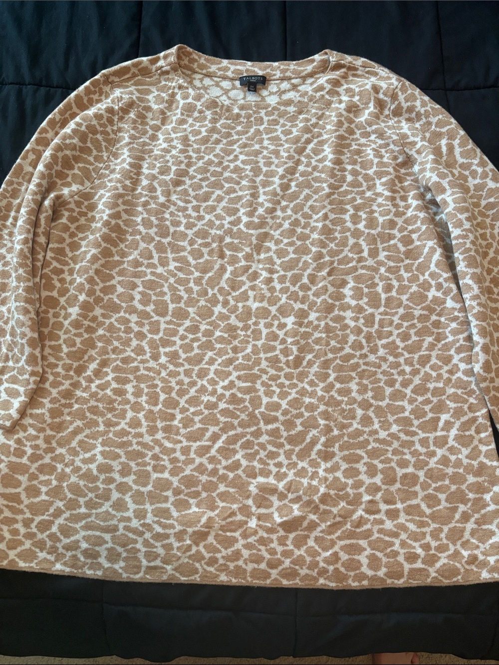 Talbots Beige and White Animal-Print Crewneck Sweater